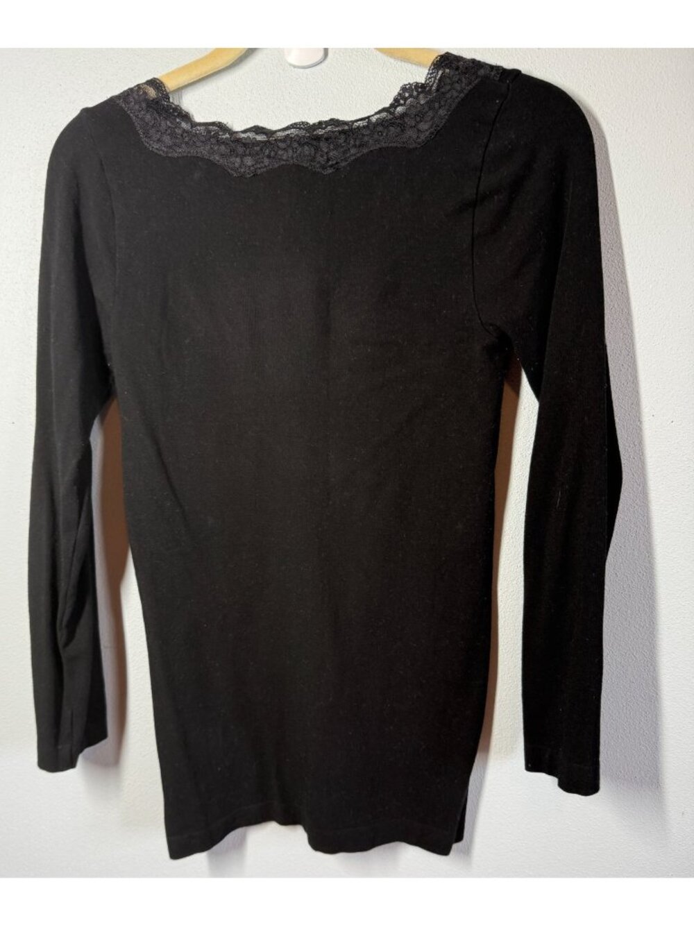 Elietain Womens One Size Fits Most Black Lace Trim Long Sleeve Baselayer Stretch - Picture 2 of 7